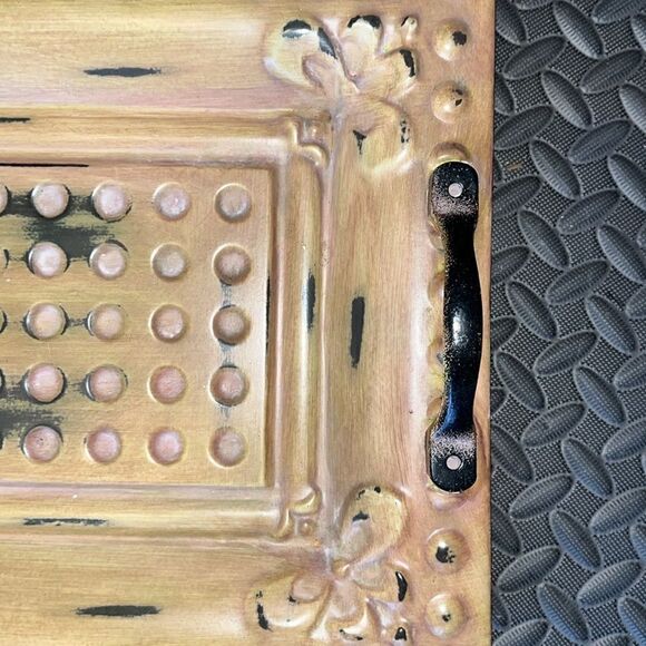 Metal w/handles 24” x 12” approx Serving Tray/Platter Fleur-de-lis motif - Picture 2 of 3